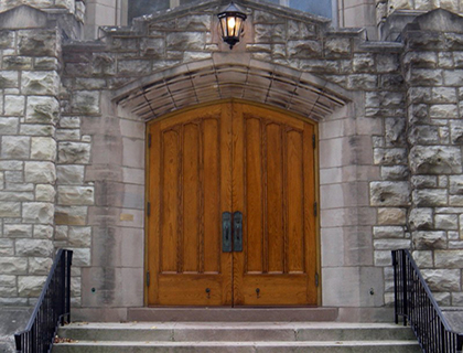 Before: Historic church entrance steam cleaning