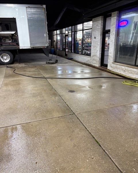 After: Gas station sidewalk power washing