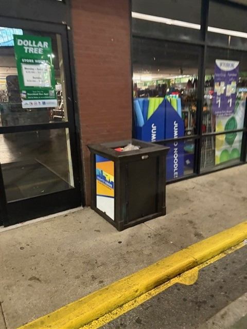Before: Storefront trash receptacle emptied and sidewalk policed