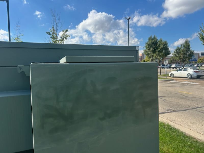After: Graffiti removed from an electrical cabinet