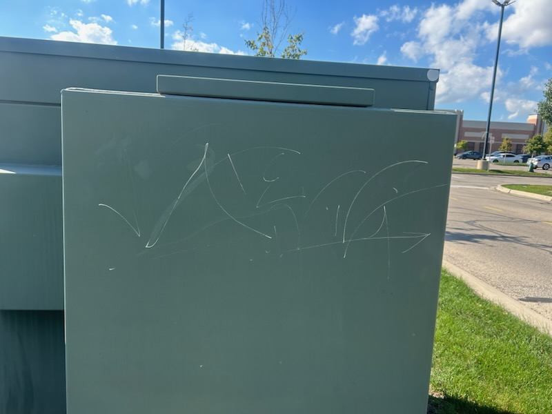 Before: Graffiti removed from an electrical cabinet